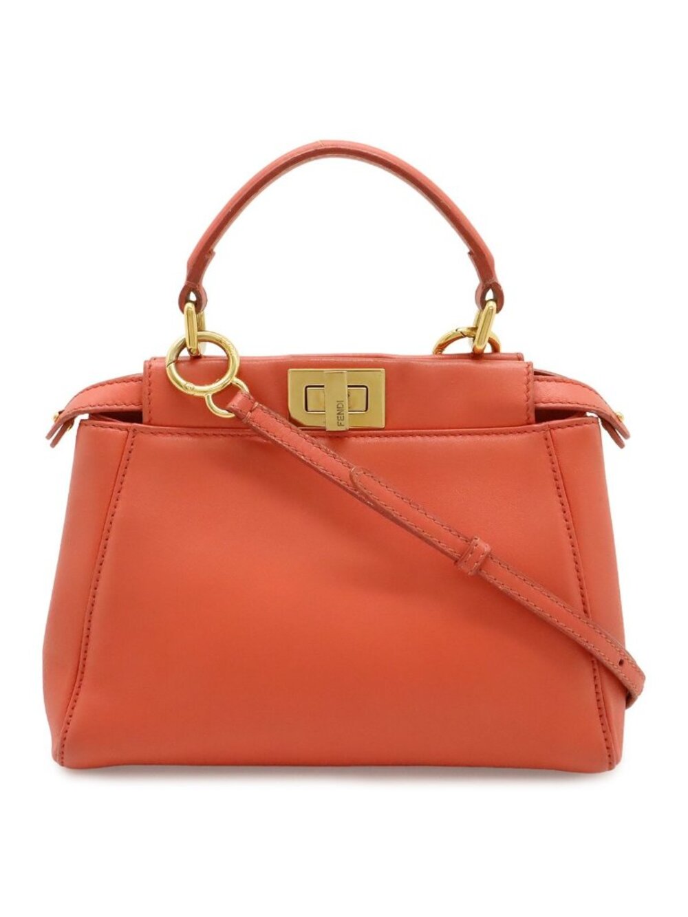 Fendi Mini Peekaboo Mini Bag 2-Way Crossbody Leather Coral Pink Gold